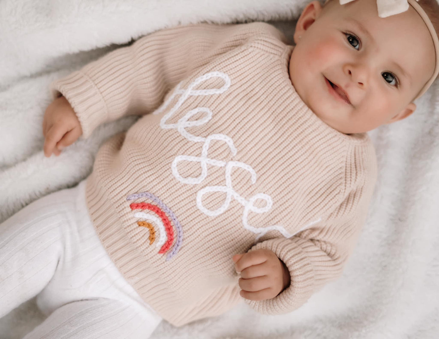 Personalised Name Knitted Jersey | Custom Embroidery | Beige