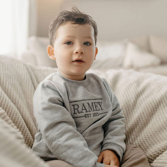Personalised Name Sweater | Custom Embroidery |  Grey Sweater - Grey Embroidery