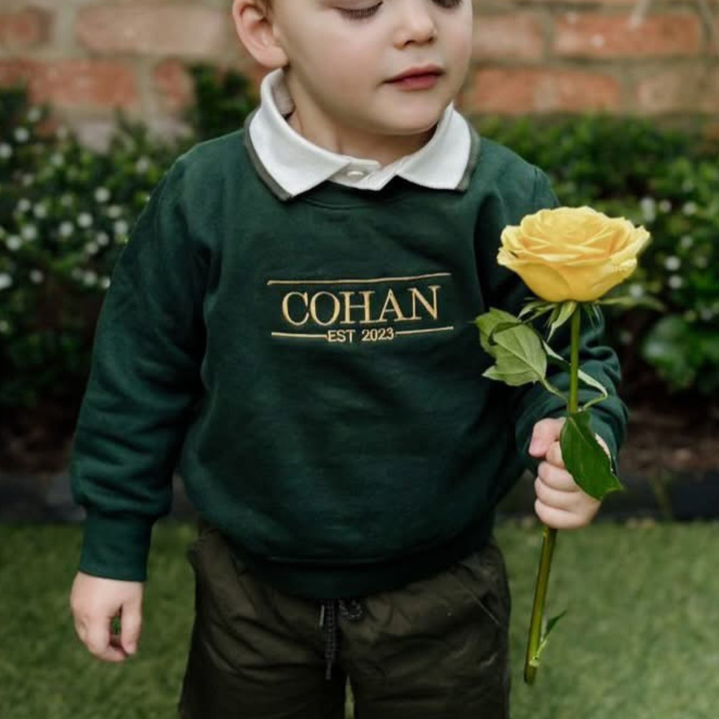 Personalised Name Sweater | Custom Embroidery | Green & Gold