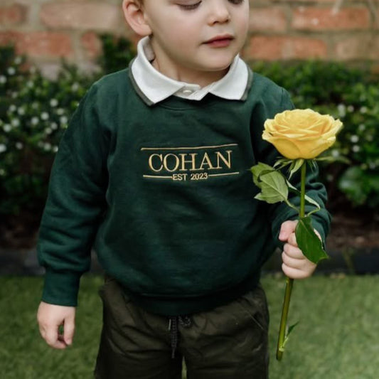 Personalised Name Sweater | Custom Embroidery | Green & Gold