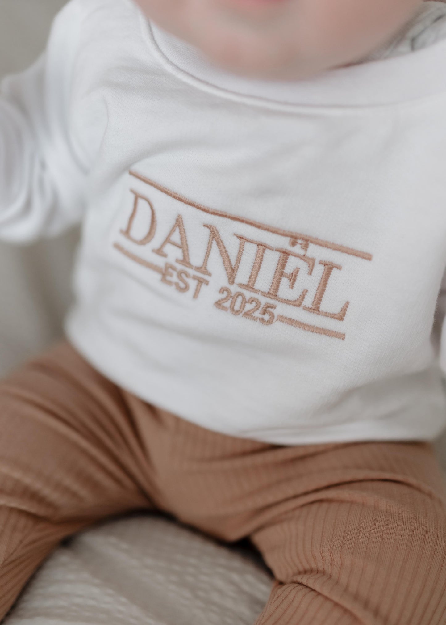 Personalised White Sweater - Teddy Brown Embroidery