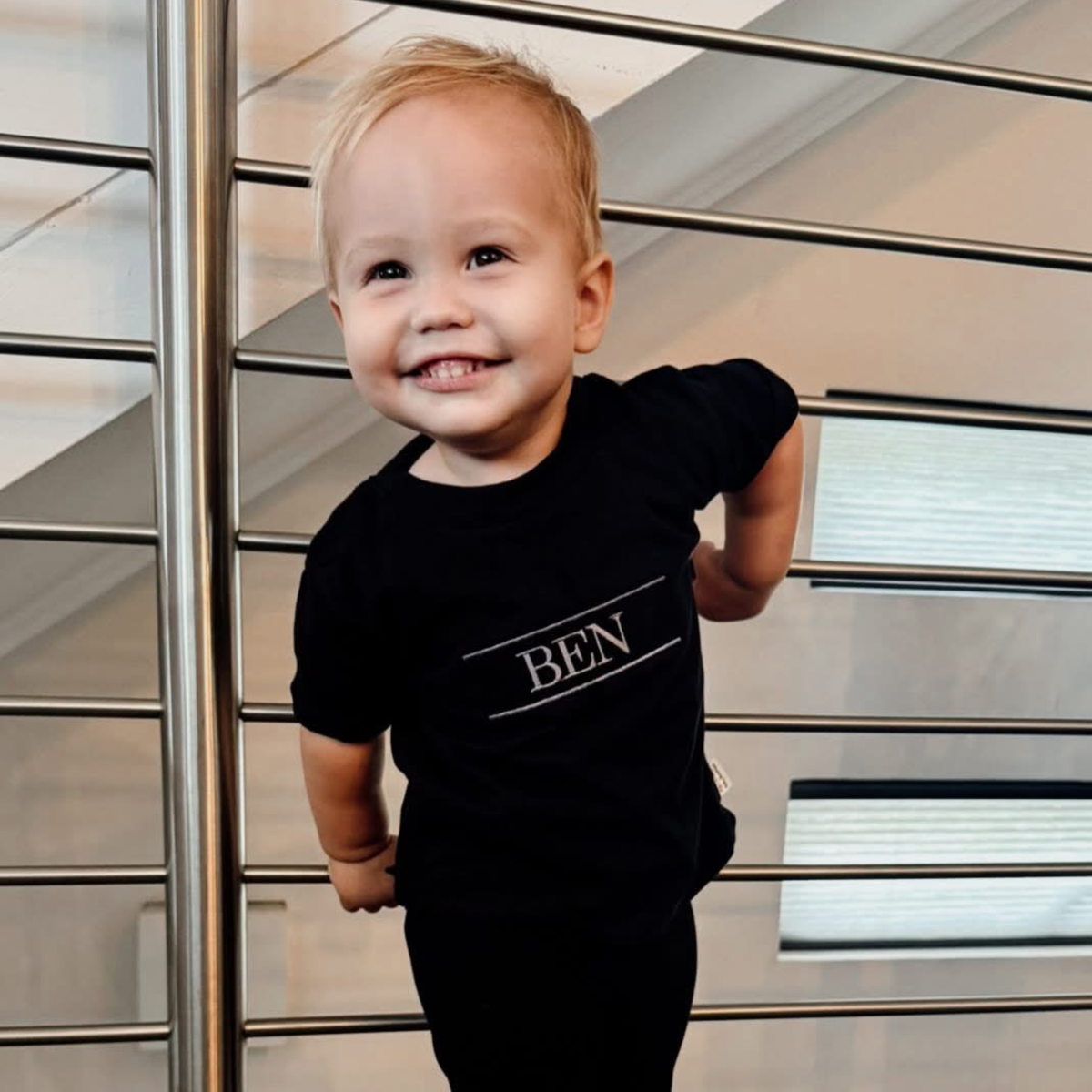 Personalised Name T-Shirt | Custom Embroidery | Black with grey embroidery