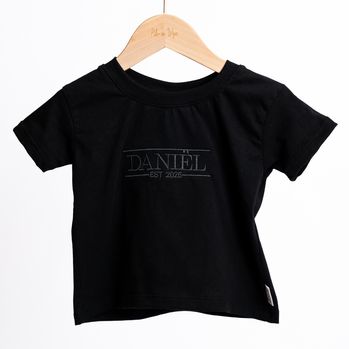 Personalised Name T-Shirt | Custom Embroidery | Black with grey embroidery