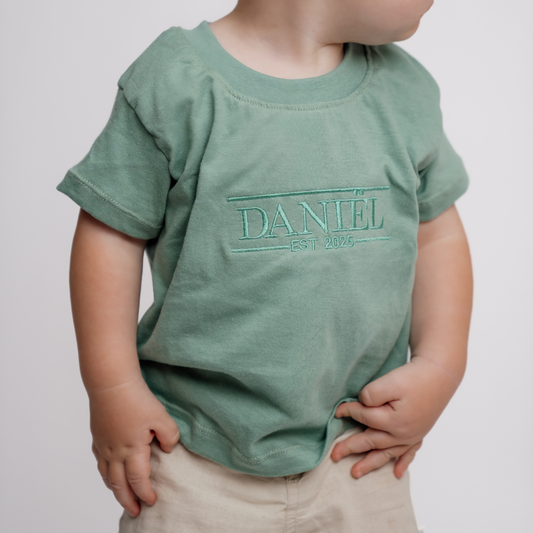Personalised Name T-Shirt | Custom Embroidery | Sage Green