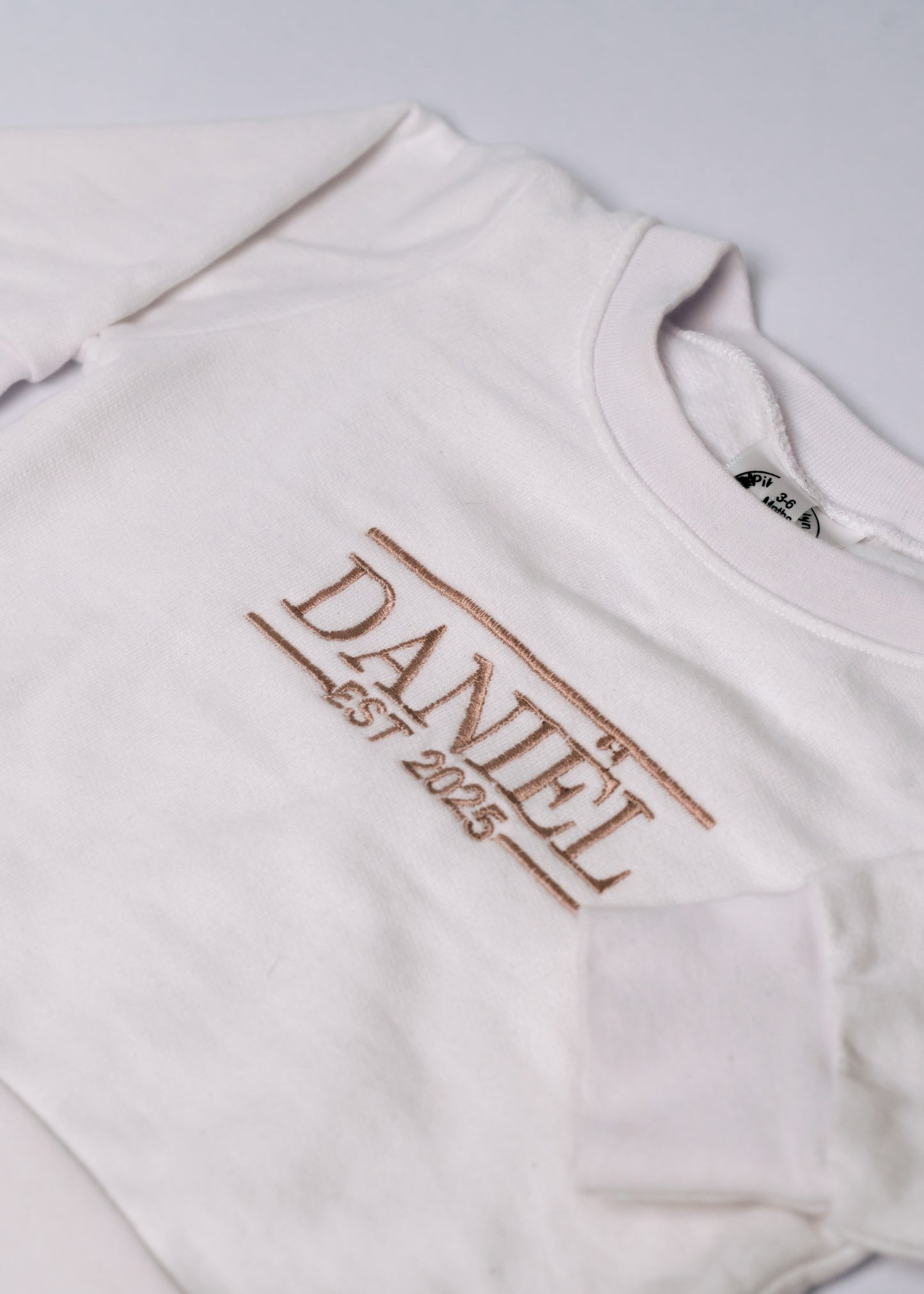 Personalised White Sweater - Teddy Brown Embroidery