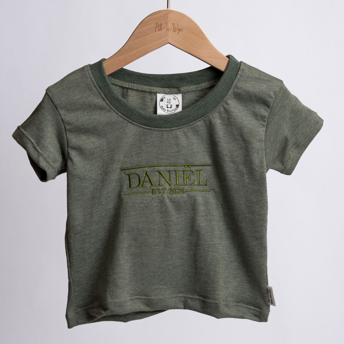 Personalised Name T-Shirt | Custom Embroidery | Khaki Green
