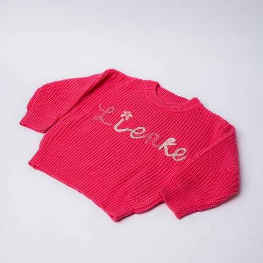 Personalised Name Knitted Jersey | Custom Embroidery | Cerise Pink