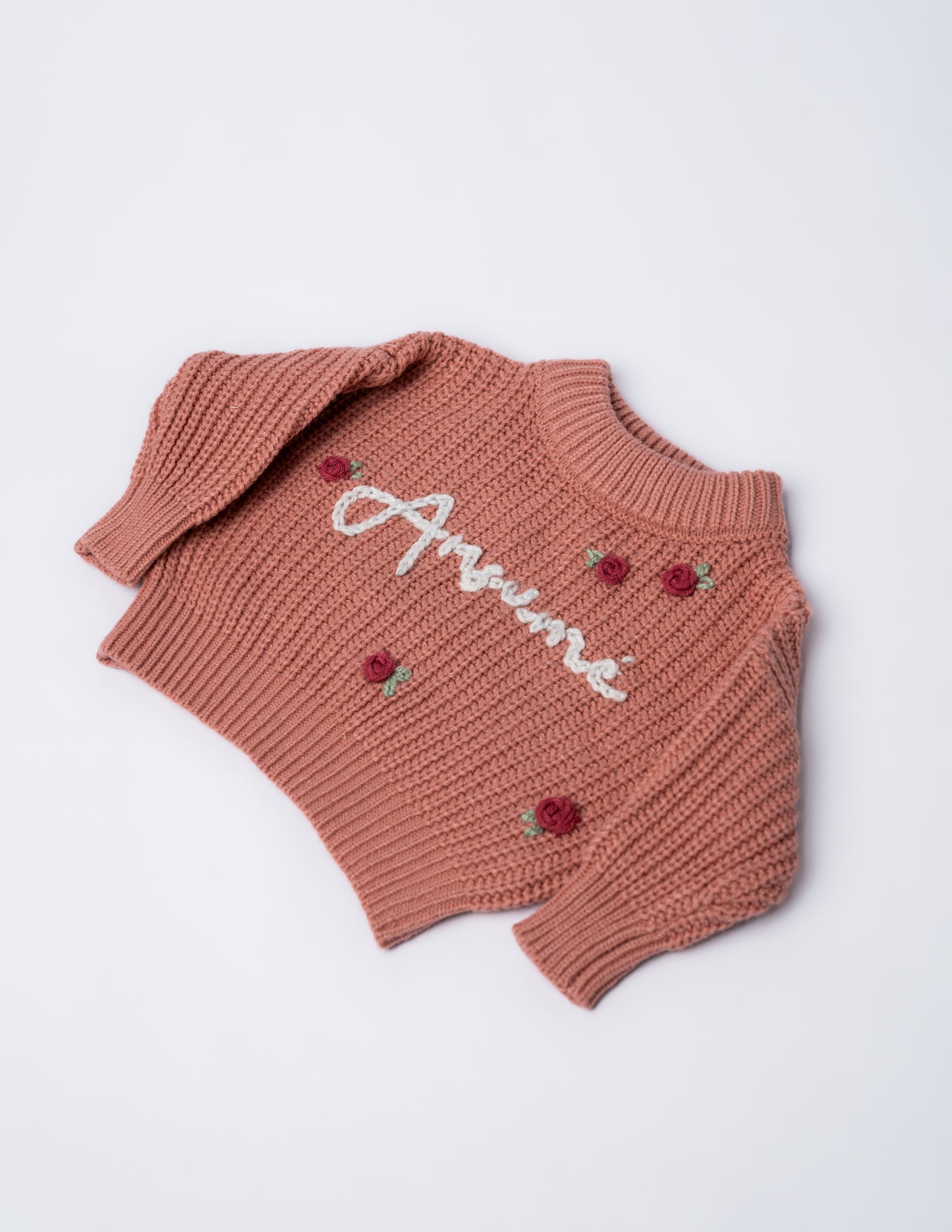 Personalised Name Knitted Jersey | Custom Embroidery | Dusty Pink