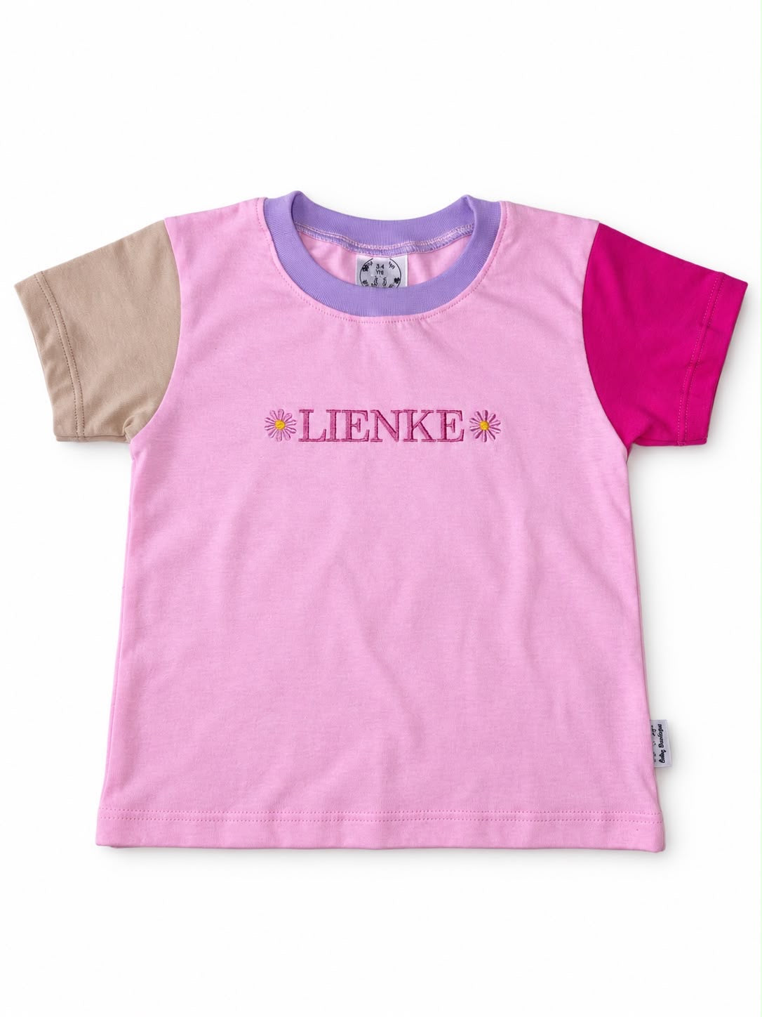 Personalised Name T-Shirt | Custom Embroidery | Blush Pink Colour Block Daisies